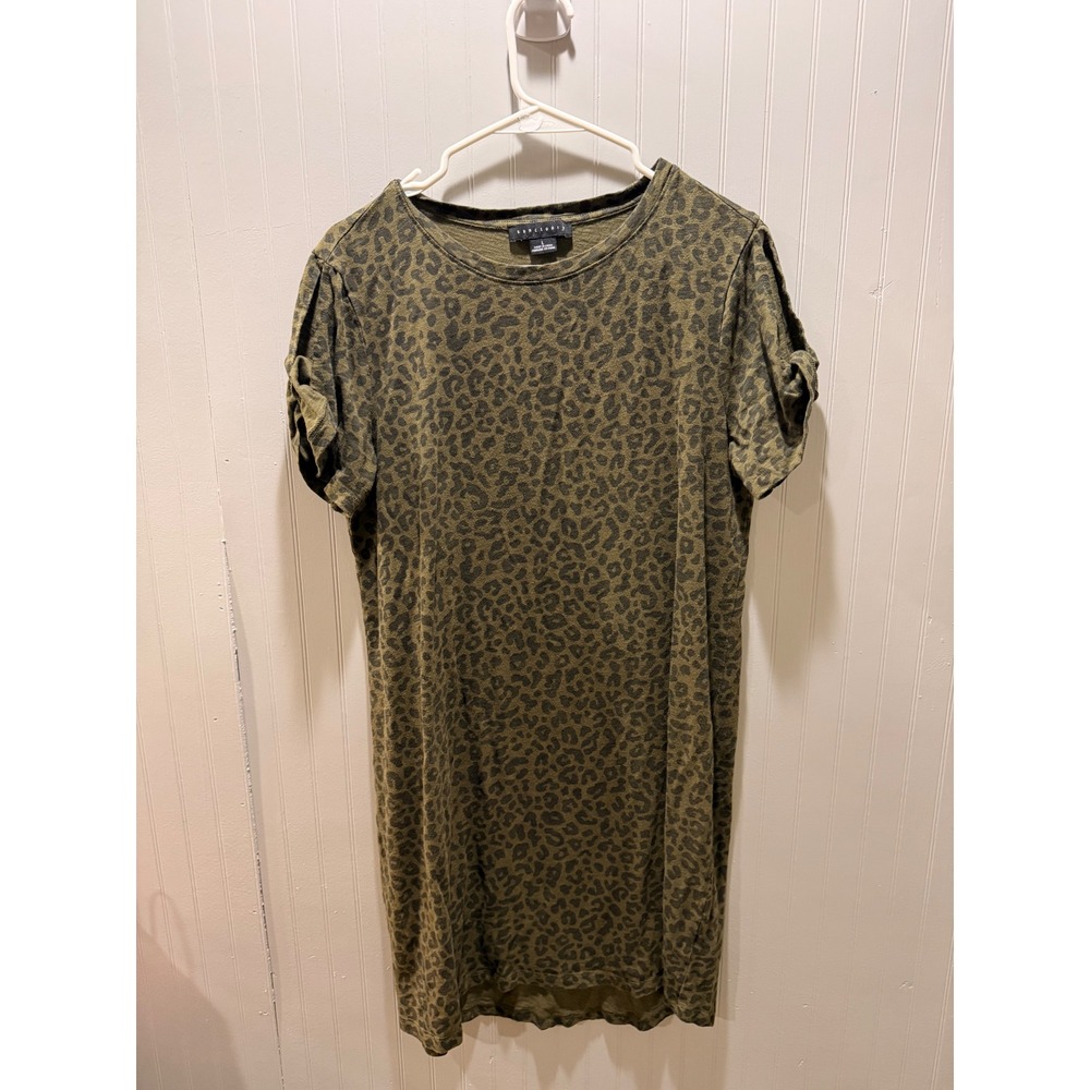 Sanctuary Olive Green Leopard Print Short Sleeve T-Shirt Mini Dress Large
